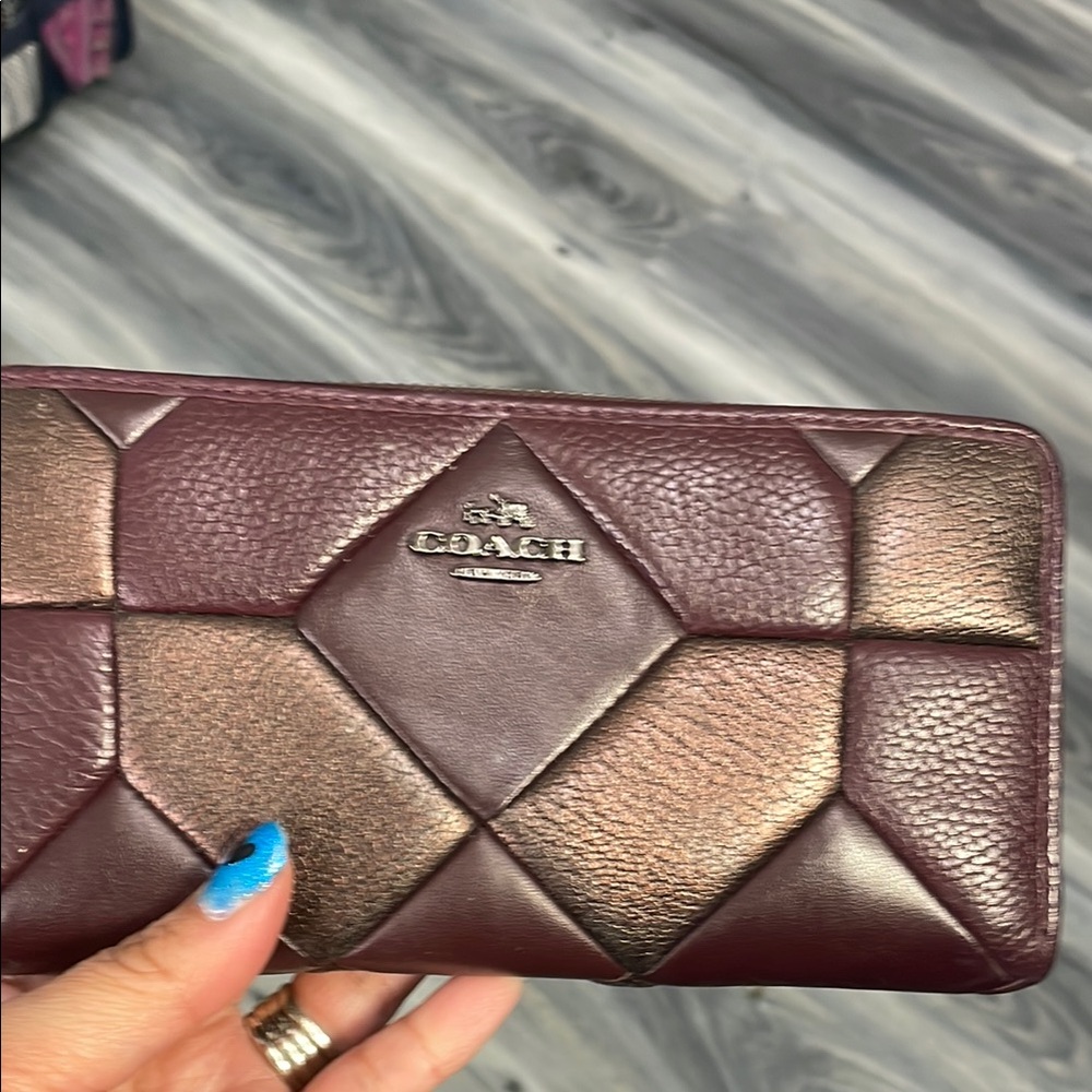 Coach Purple Leather Wallet with Geometric Design
